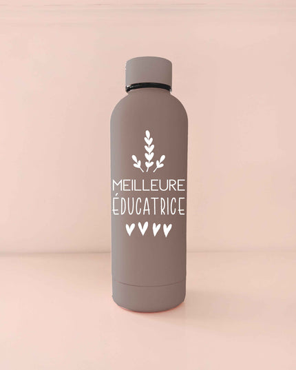 Bouteille isotherme brun café - Meilleure prof ou éducatrice - blanc