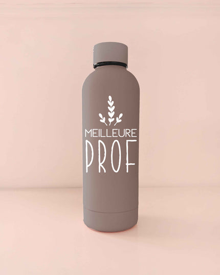 Bouteille isotherme brun café - Meilleure prof ou éducatrice - blanc