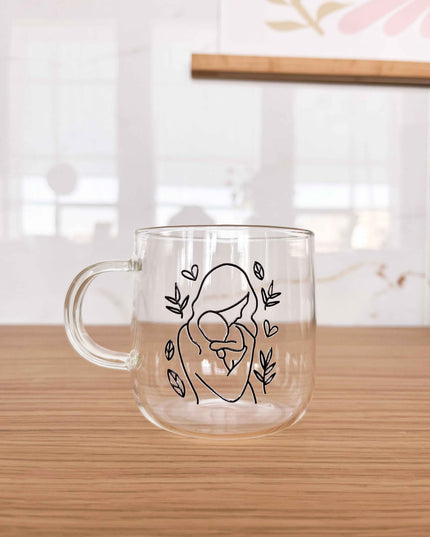 Tasse en verre clair - Maman line art