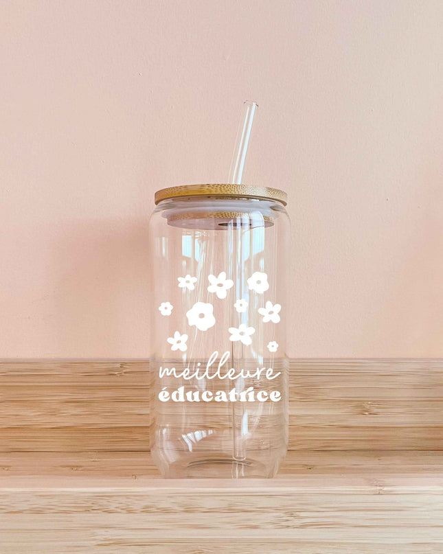 Verre - meilleure éducatrice fleurs blanches